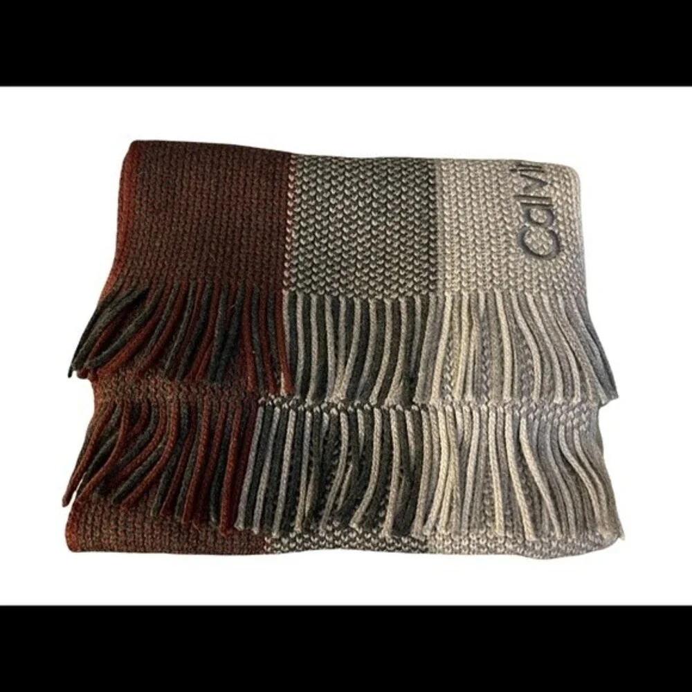 Calvin Klein | Braided Scarf with Braided Tassels Maroon, dark and light Gray